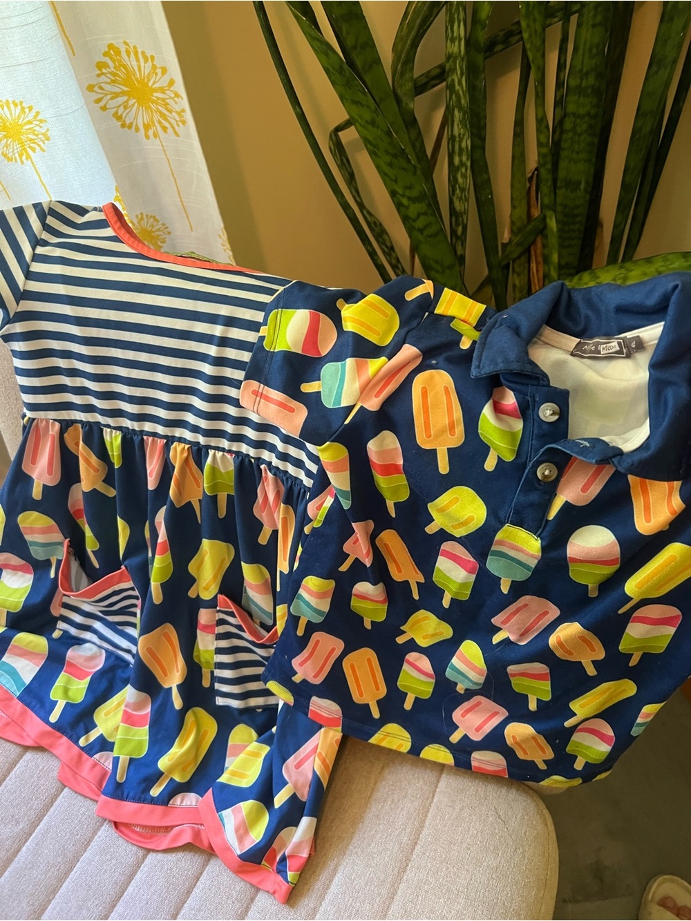 Matching outfits girl and boy twins 4T Popsicle Polo & Dress Set